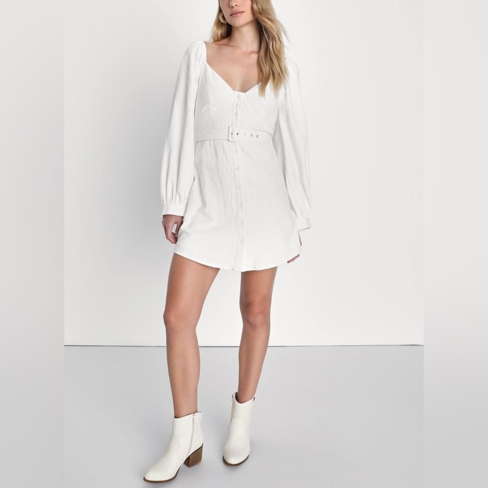 Lulu’s Ideal Impression Ivory Balloon Sleeve Mini Dress - Medium